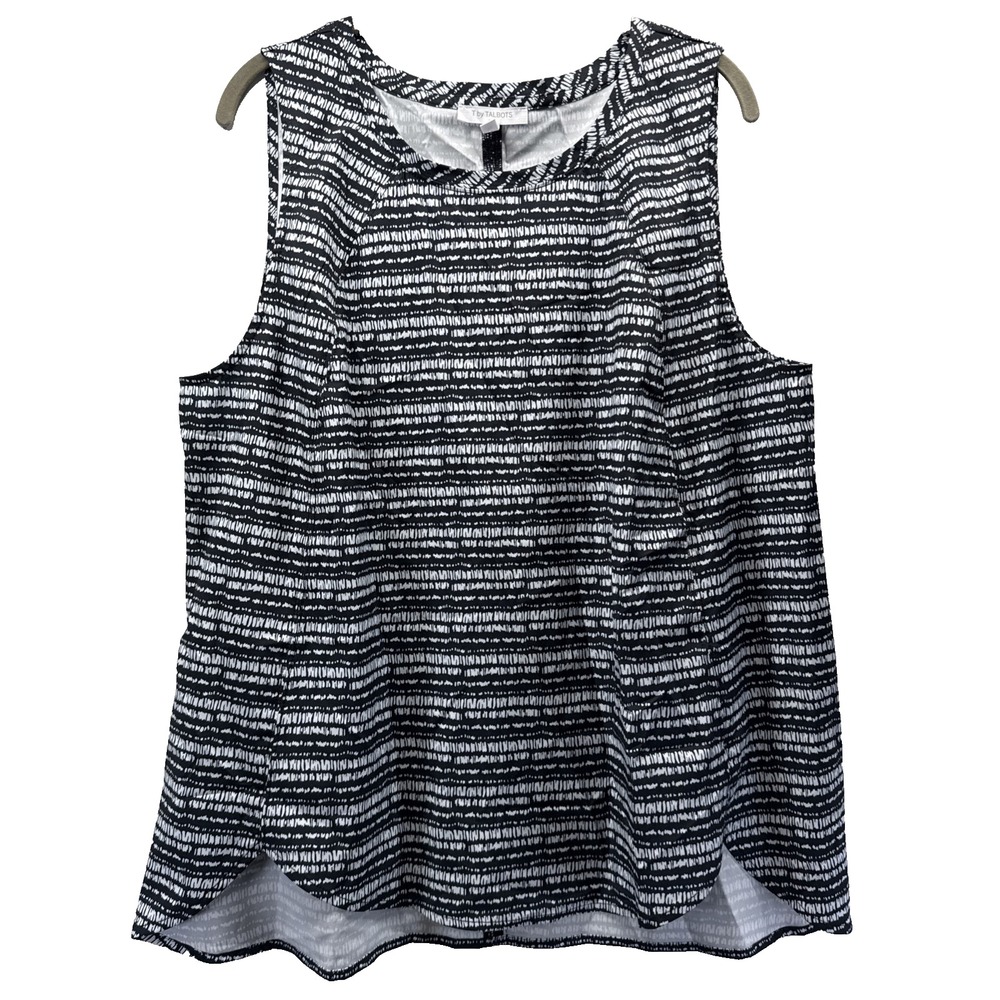 T by Talbots Women's Top Size XL Black White Stripe Pullover Sleeveless Hi Low